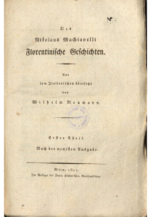 Des Nikolaus Machiavelli Florentinische Geschichten. Erster Theil