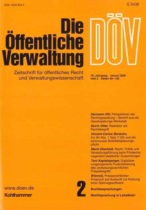 Die öffentliche Verwaltung : Zeitschrift für Verwaltungsrecht und Verwaltungspolitik DÖV