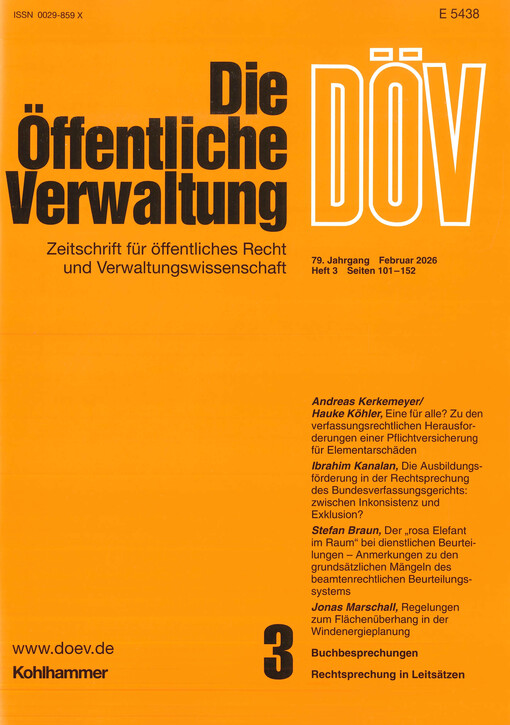Die öffentliche Verwaltung : Zeitschrift für Verwaltungsrecht und Verwaltungspolitik DÖV
