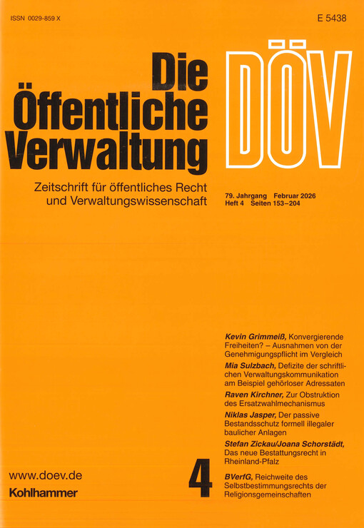 Die öffentliche Verwaltung : Zeitschrift für Verwaltungsrecht und Verwaltungspolitik DÖV