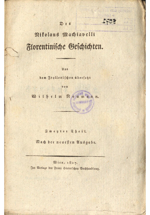 Des Nikolaus Machiavelli Florentinische Geschichten. Zweyter Theil