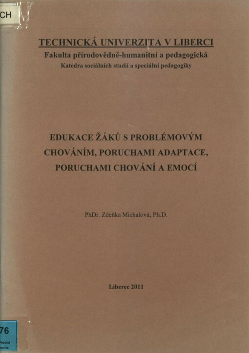 Edukace žáků s problémovým chováním, poruchami adaptace, poruchami chování a emocí