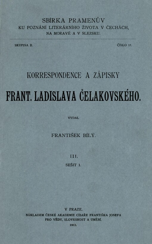 Korrespondence a zápisky Frant. Ladislava Čelakovského