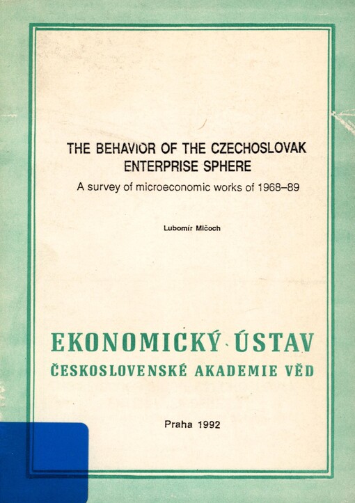 behavior of the Czechoslovak enterprise sphere: a survey of microeconomic works of 1968-89