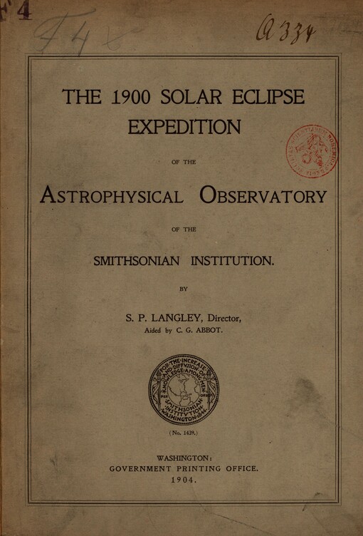 1900 solar eclipse expedition of the Astrophysical Observatory of the Smithsonian Institution