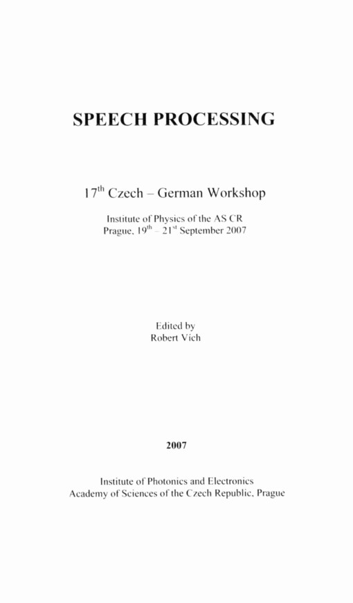Speech processing: 17th Czech-German Workshop