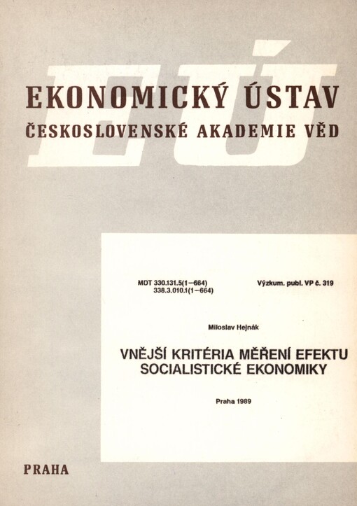 Vnější kritéria měření efektu socialistické ekonomiky