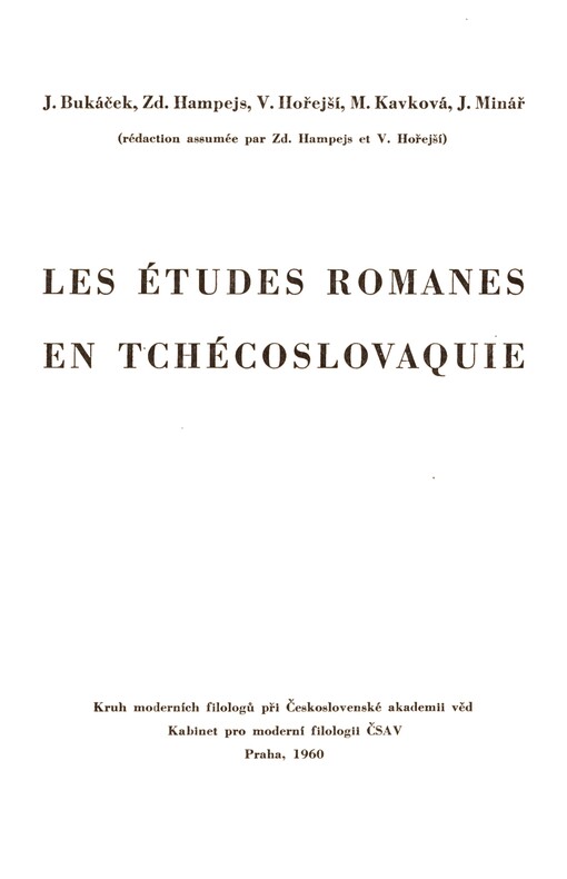 Les études romanes en Tchécoslovaquie