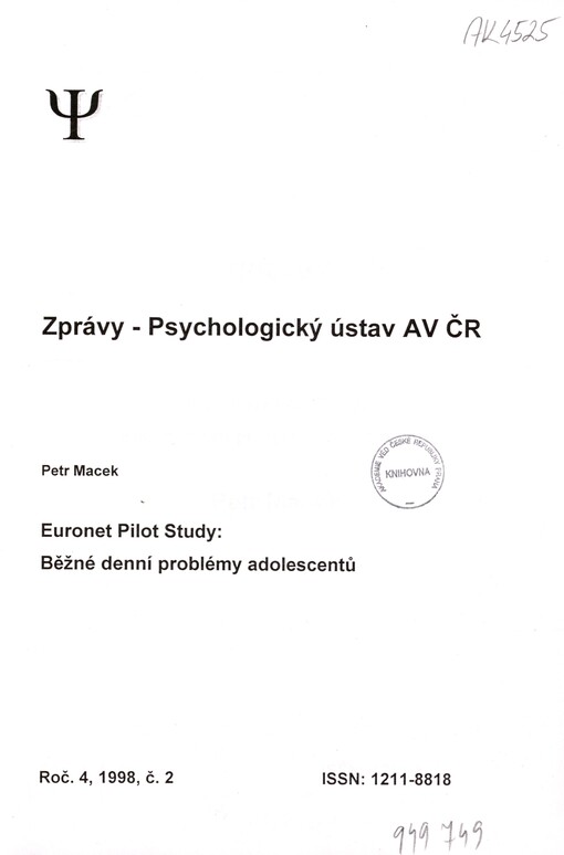 Euronet pilot study: běžné denní problémy adolescentů