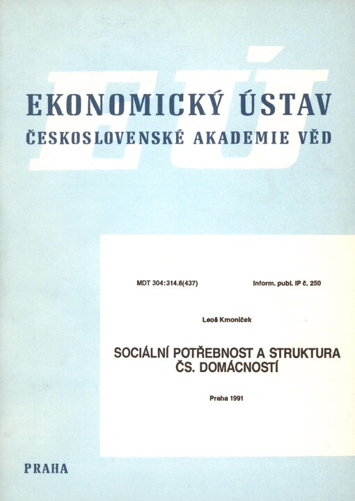 Sociální potřebnost a struktura čs. domácností