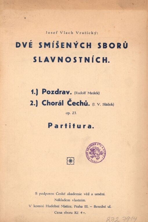 Dvé smíšených sborů slavnostních: op. 23 : partitura