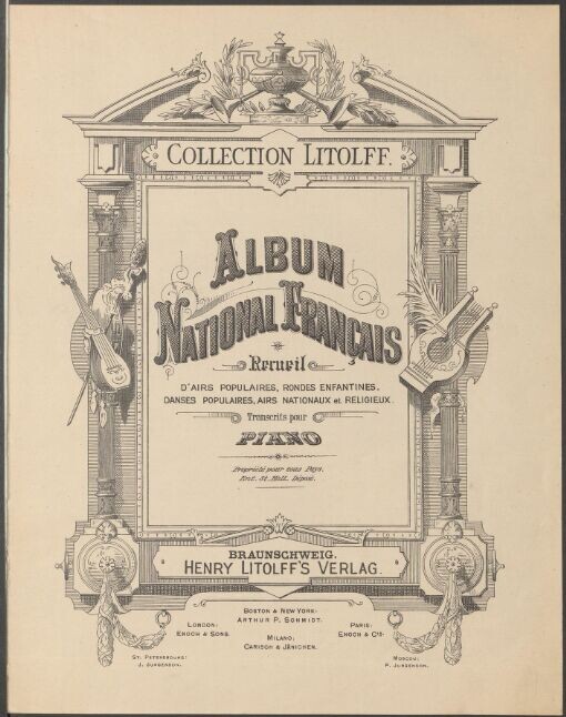 Album national Français: recueil : d' airs populaires, rondes enfantines, danses populaires, airs nationaux et religieux : transcrits pour piano