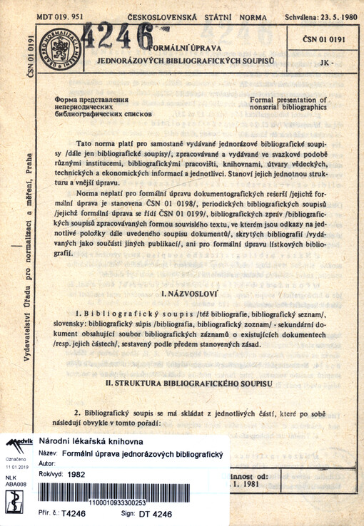 Formální úprava jednorázových bibliografických soupisů