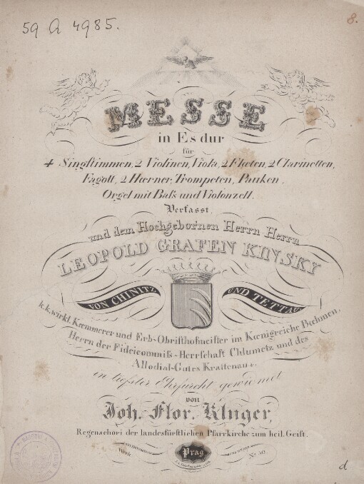 Messe in Es dur für 4 Singstimmen, 2 Violinen, Viola, 2 Flœten, 2 Clarinetten, Fagott, 2 Hœrner, Trompeten, Pauken, Orgel mit Bass und Violonzell: Werk No. 50