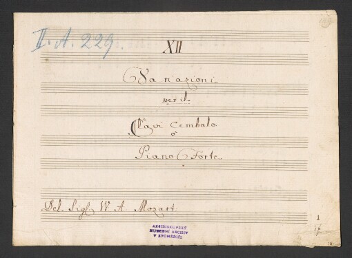 XII. Variazioni: Per il Clavi Cembalo o Piano-Forte