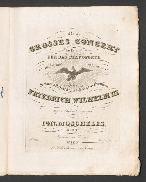 Grosses Concert in Es-dur , Op. 56: für das Pianoforte, 2 Violino, Viola, Basso e Violoncello, 2 Flauto, 2 Oboe, 2 Clarineto in B, 2 Corno in Es, 2 Trombe in E, Tympani in Es, B et A, 2 Corno ad lib., Tromb-basso