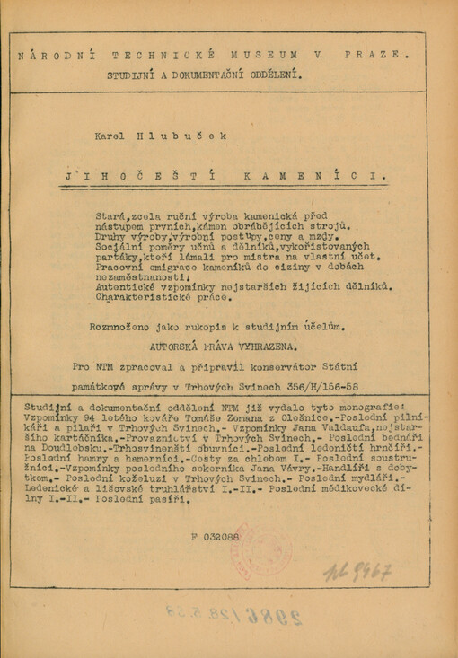 Jihočeští kameníci : monografie a autentické vzpomínky nejstarších žijících dělníků