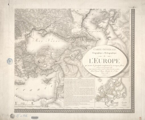 Carte générale orographique et hydrographique de l´Europe: qui montre les principales ramifications des montagnes, fleuves et chemins, avec les principales villes