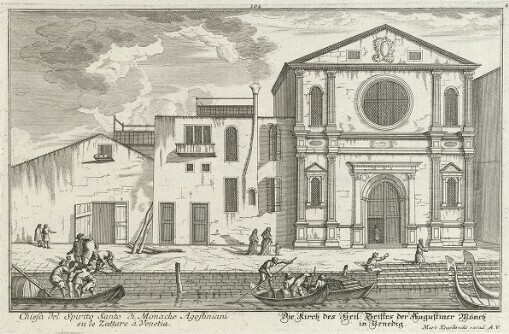 [Le Fabriche, e Vedute di Venetia: Disegnate, poste in Prospettiva = Die vornemste Prospecte Gebäude, und Kirchen der Welt berühmten Statt Venedig]. 104. Chiesa del Spirito Santo di Monache Agostiniani su le Zattare à Venetia = Die Kirch des Heil. Geistes der Augustiner Mönch in Venedig