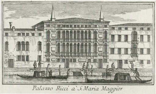[Teatro delle fabriche piu cospicue in prospettiva, della citta' di Venezia: Che contiene le fabbriche private, o sia i palazzi piu magnifici di detta citta'. Tomo secondo] ; [56]. Palazzo Ricci à S. Maria Maggior