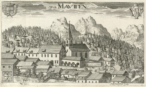[Topographia Archiducatus Carinthiae antique & modernae completa: Das ist Vollkommne und gründliche Land-Beschreibung deß berühmten Erz-Herzogthums Kärndten: beydes nach dem Vormaligen und jetzigem Zustande desselben: Darinn Alle dessen Städte, Märckte, Klöster, und Schlösser, nebst andren Beschaffenheiten, und Miteinführung mancher, entweder zur Erläuterung dienlicher, oder sonsten sich dazu bequemender Geschichten, Nicht allein mit einer warhafften Feder, sondern auch Naturähnlichem Abriß der beschriebenen Oerter, und in Kupffer gebrachten Plätze,]. 108. Markt Mavtten
