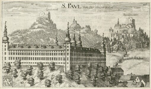 [Topographia Archiducatus Carinthiae antique & modernae completa: Das ist Vollkommne und gründliche Land-Beschreibung deß berühmten Erz-Herzogthums Kärndten: beydes nach dem Vormaligen und jetzigem Zustande desselben: Darinn Alle dessen Städte, Märckte, Klöster, und Schlösser, nebst andren Beschaffenheiten, und Miteinführung mancher, entweder zur Erläuterung dienlicher, oder sonsten sich dazu bequemender Geschichten, Nicht allein mit einer warhafften Feder, sondern auch Naturähnlichem Abriß der beschriebenen Oerter, und in Kupffer gebrachten Plätze,]. 136. S. Pavl Von Der Hinenr Seiten