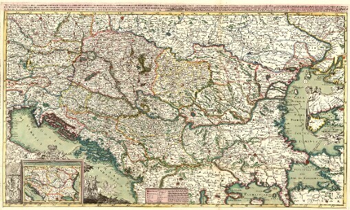 Theatre de la Guerre en Hongrie, Bosnie, Servie, et Tartarie Crimee, en il Grandes Feuilles: dedie à S.E. Monsieur le Comte de Bathiany Feldmarechal Lieutenant et Colonel du Regiment de Dragons. Ayant Plusiers Obligations A. Votre Ecell, Ieme suis Fait un Devoir de Donner au Puplic Le Theatre de la Guerre en Hongrie sous ses Auspices et Iespere Quelle Voudra bien le Proteger et suis Auec un tres profond respect de V.E. ; Cette Carte Originale est très Utiles non Seulement aux Officiers Generaux Mais même a tous ceux qui suivent le Parti des Armes elle Contient depuis Ratisbonne Ius'qua Constantinople. Bender. Oczakow et Tartarie Crimee avec Toutes les Marches et Contre marches de la Campagne de 1737 depuis Belgrade Ius'qua Nissa et de Nissa a Usitza Sapatz et de Vipalanka a Barakin de Nissa a Vidin et Orsova, la Marche et Contre Marche du Feu Prince Eugene dans la Bosnie Pour l'Execution du Seraglio la Marche de 1737 a Banialuka et il y a vne petite Carie Curieuse qui fait voir l'Etendue de l'Ancien Royaume d'Hongrie avant Turcs Yeussent faits leurs Conquetes les Postes, Grand Chemin et les Relais si Trouvent aussi 1738