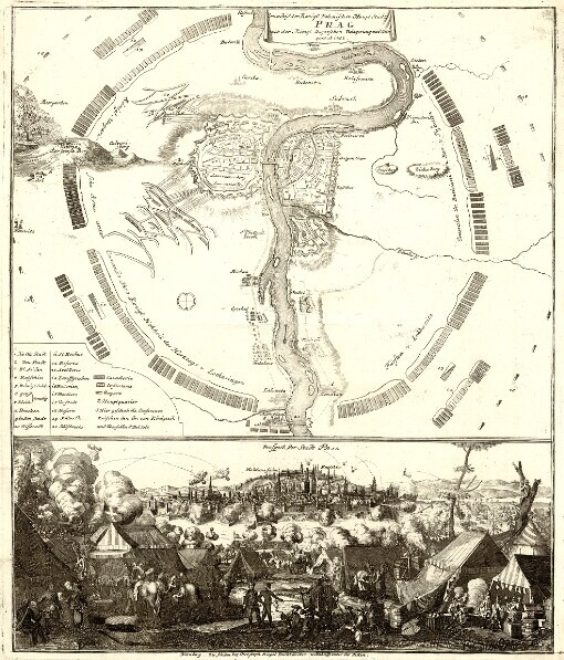 Grundriß der Königl. Bohmischen Haupt Stadt Prag mit der Königl. Ungarschen Belagerung und Attaquen A 1742