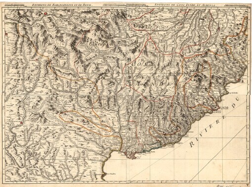 [Theatre de la Guerre en Italie ou Carte Nouvelle Des Principauté de Piemont, République de Genes, Duchés de Milan, Plaisance, et Confins]. V. Environs de Barcelonette et de Beuil = Environs de Coni, Tende et Albenga