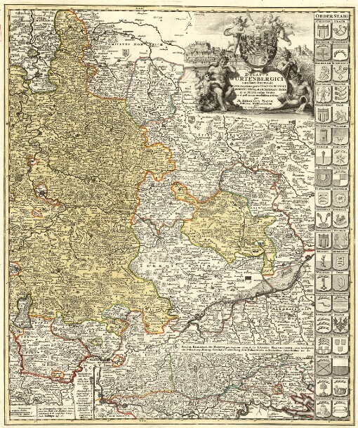 Ducatus Wurtenbergici: cum Locis limitaneis, utpote maxima parte Circuli Suevici praesertim Utroque Marchionatu Badensi et Sylva vulgo Nigra, Nova et post omnes exactißima Delineatio