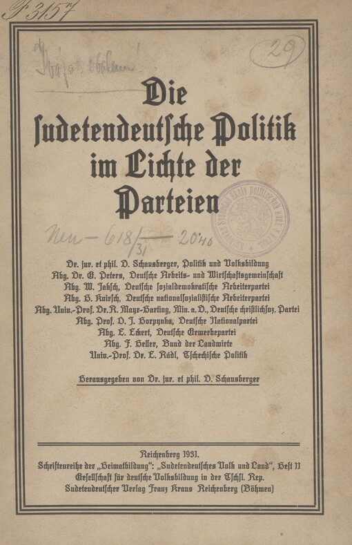 Die sudetendeutsche Politik im Lichte der Parteien