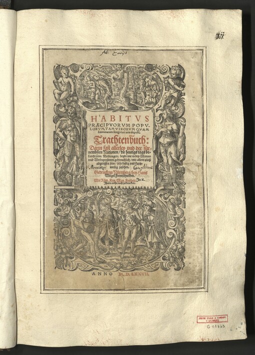 Des Konvolut začínající dílem: Anmuthigen und Nutz-Bringenden Bilder-Lusts: Vedoppletes Trachten-Büch, d.i. Kleidung's-Arten Beistlich und Weltlicher Versonen verschidener Völcker. Anno MDCCXLVI. Zehenter Band