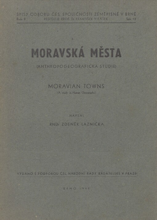 Moravská města: (Anthropogeografická studie)