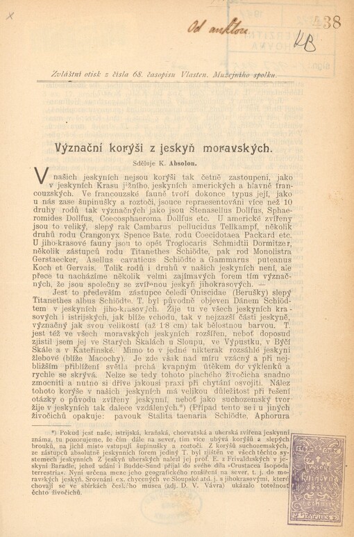 Význační korýši z jeskyň moravských