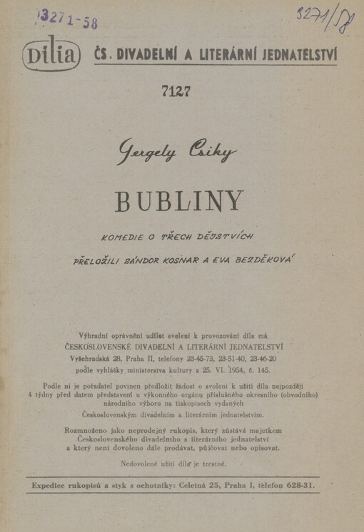 Bubliny: komedie o třech dějstvích