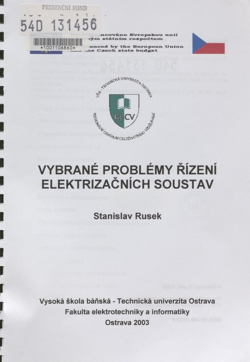 Vybrané problémy řízení elektrizačních soustav