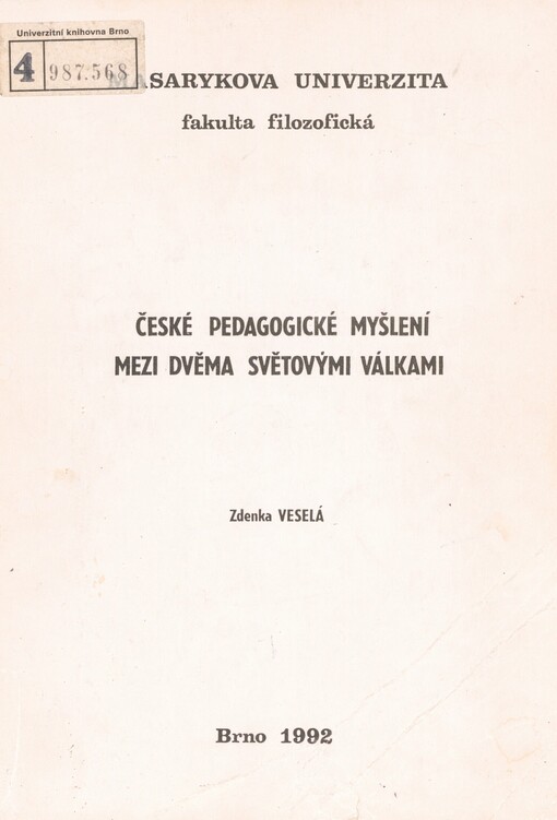 České pedagogické myšlení mezi dvěma světovými válkami: antologie