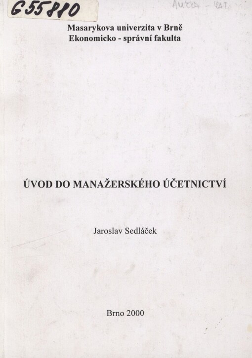Úvod do manažerského účetnictví