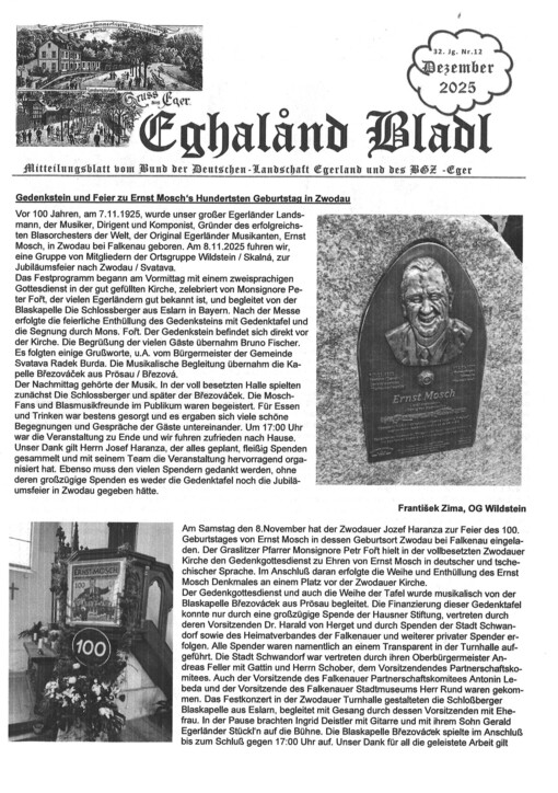 Eghaland Bladl : Mitteilungsblatt des Bundes der Deutschen - Landschaft Egerland und des Balthasar - Neumann - Hauses