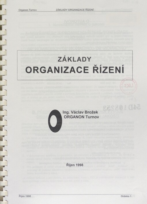 Základy organizace řízení: [sborník přednášek