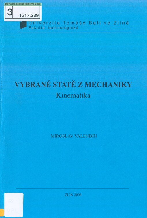 Vybrané stati z mechaniky: kinematika