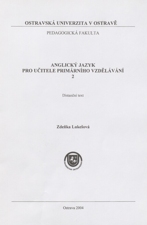 Anglický jazyk pro učitele primárního vzdělávání 2: distanční text