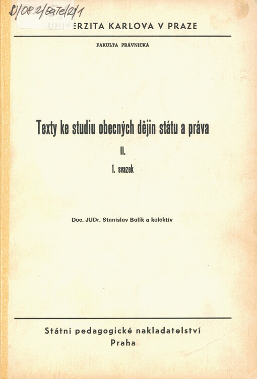 Texty ke studiu obecných dějin státu a práva. II., 1. svazek