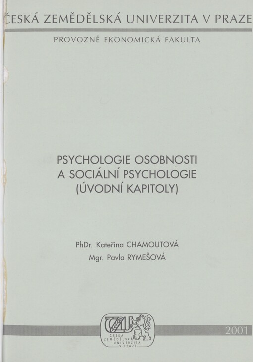 Psychologie osobnosti a sociální psychologie: (úvodní kapitoly)
