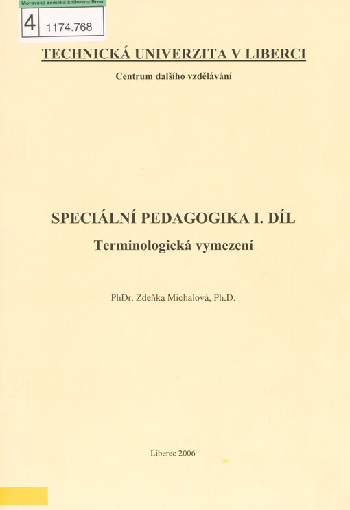 Speciální pedagogika. I. díl. Terminologická vymezení