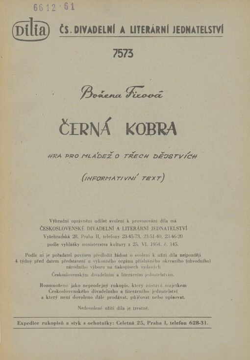 Černá kobra: hra pro mládež o třech dějstvích