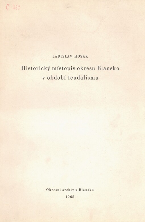 Historický místopis okresu Blansko v období feudalismu