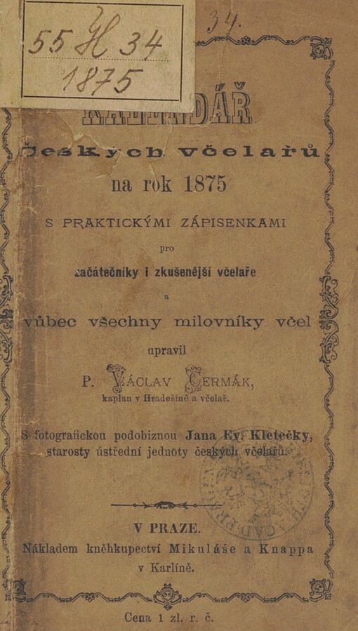 Kalendář českých včelařů na rok 1875 s praktickými zápisenkami