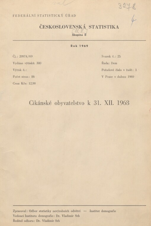 Cikánské obyvatelstvo k 31. 12. 1968: Seznam obcí ČSSR s cikánským obyvatelstvem k 31. 12. 1968