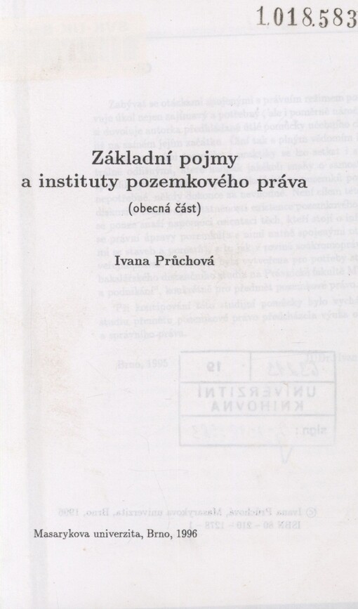 Základní pojmy a instituty pozemkového práva: (obecná část)